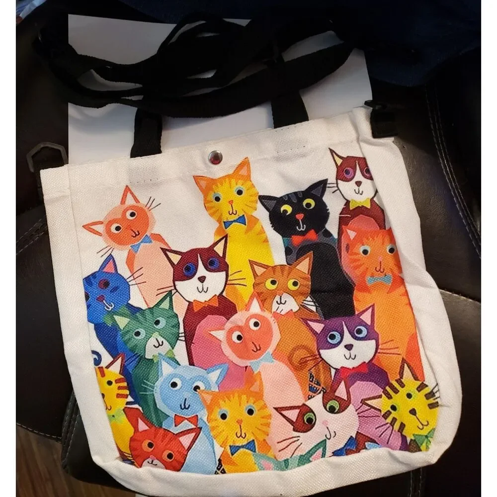 CATS Canvas Book Bag Carry Hand & Shoulder Straps Tote Crossbody